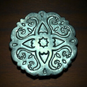 Ornate Pewter Metal Decorative Sculpture with Aged Patina